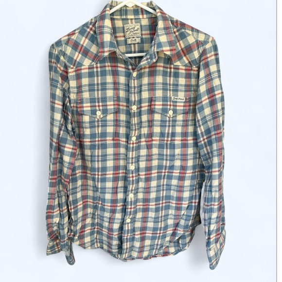 Lucky Brand Men's Blue White Western Sportswear Flannel Shirt 100% Cotton Size S - Picture 3 of 13